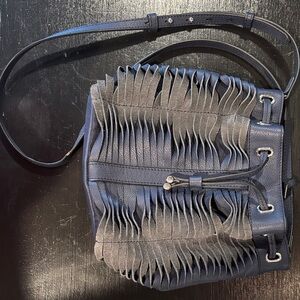 Vince Camuto Navy Layered Fringe Drawstring Crossbody